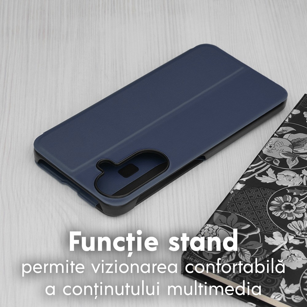 Husa pentru Samsung Galaxy A27 5G Tip Carte, S-View, Functie de Stand, Calitate Premium, Antisoc, Albastru inchis