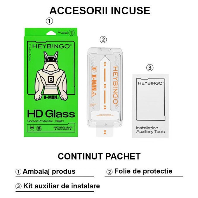 Folie de Sticla Pentru Apple iPhone 17 PRO HEYBINGO HD cu Kit Aplicare