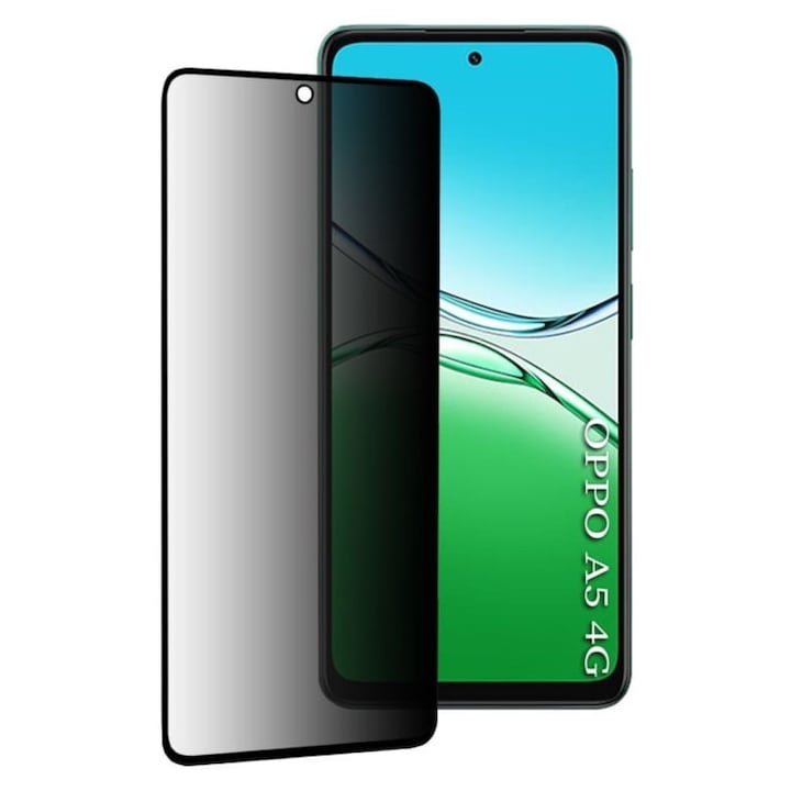 Folie pentru Oppo A5 4G, Anti-spy Ultra HD, Protectie 9H, Montare Simpla, 111D, set cu sticker, Privacy