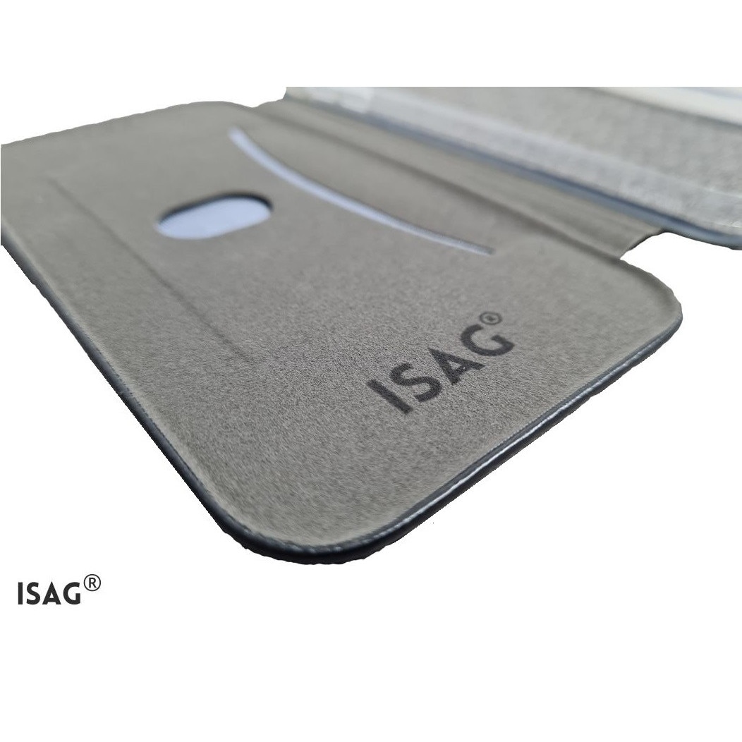 Husa compatibila cu Samsung Galaxy S20 din piele ecologica, negru, flip cover tip carte cu suport carduri, stand pentru video, ISAG®
