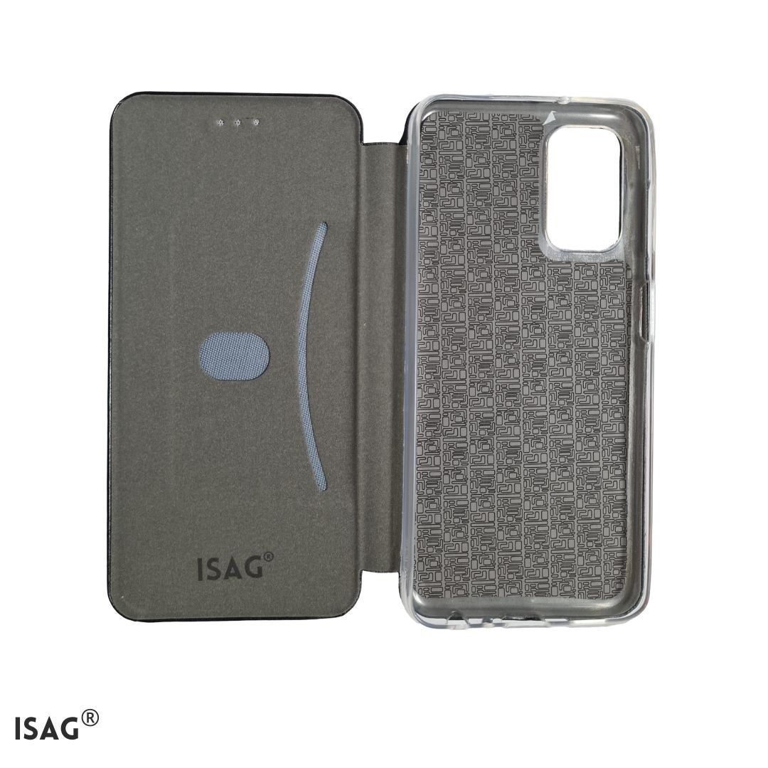 Husa compatibila cu Samsung Galaxy S20 din piele ecologica, negru, flip cover tip carte cu suport carduri, stand pentru video, ISAG®