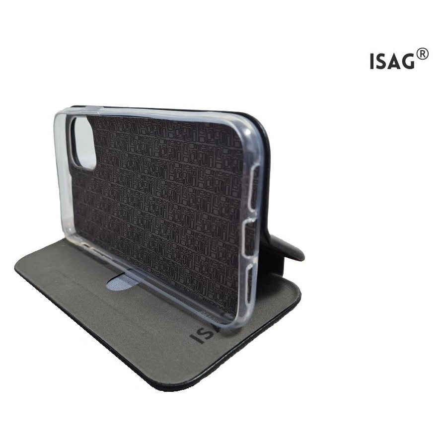 Husa compatibila cu Samsung Galaxy S20 din piele ecologica, negru, flip cover tip carte cu suport carduri, stand pentru video, ISAG®