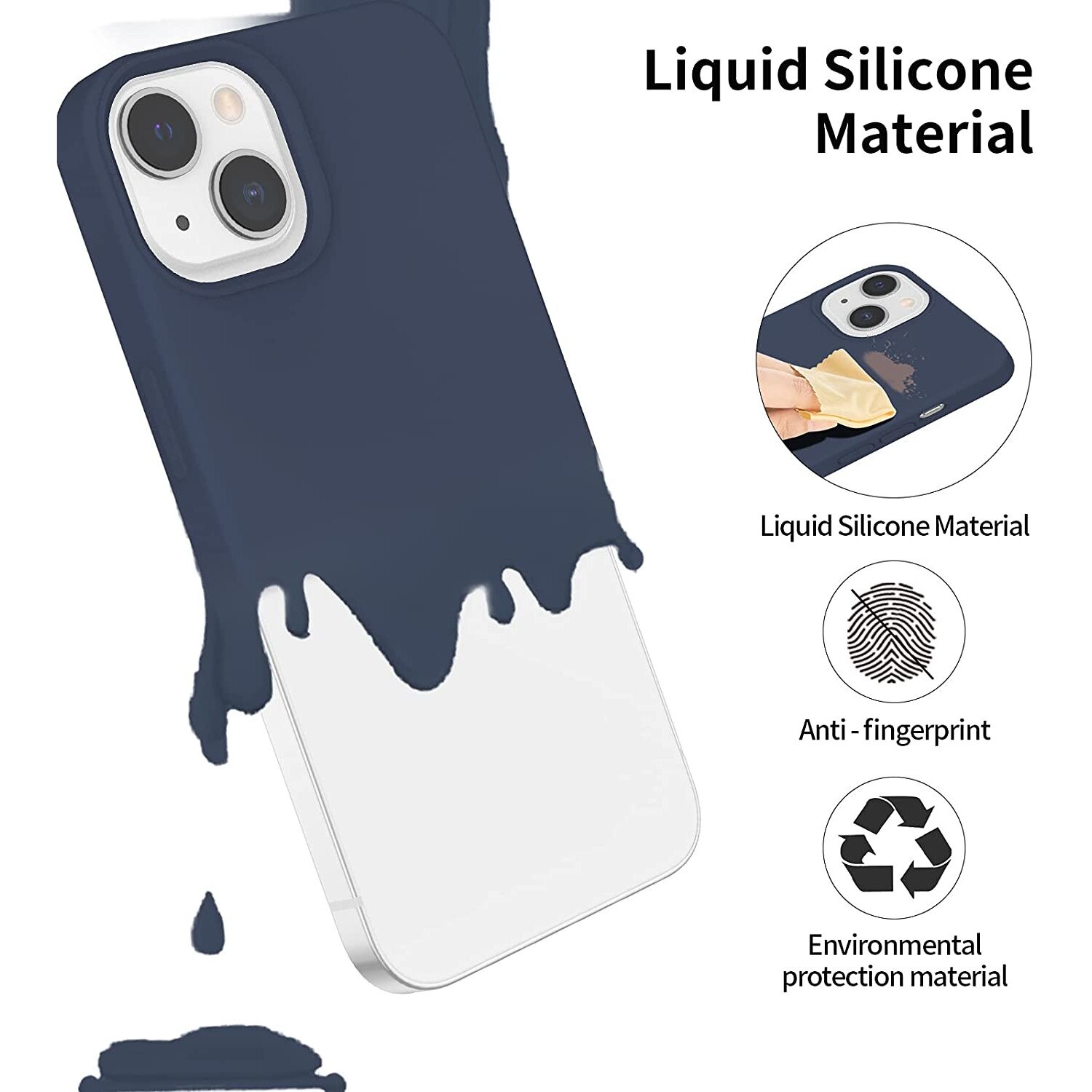 Set husa cu folie protectie, Silicon, Compatibil cu iPhone 13, Bleumarin