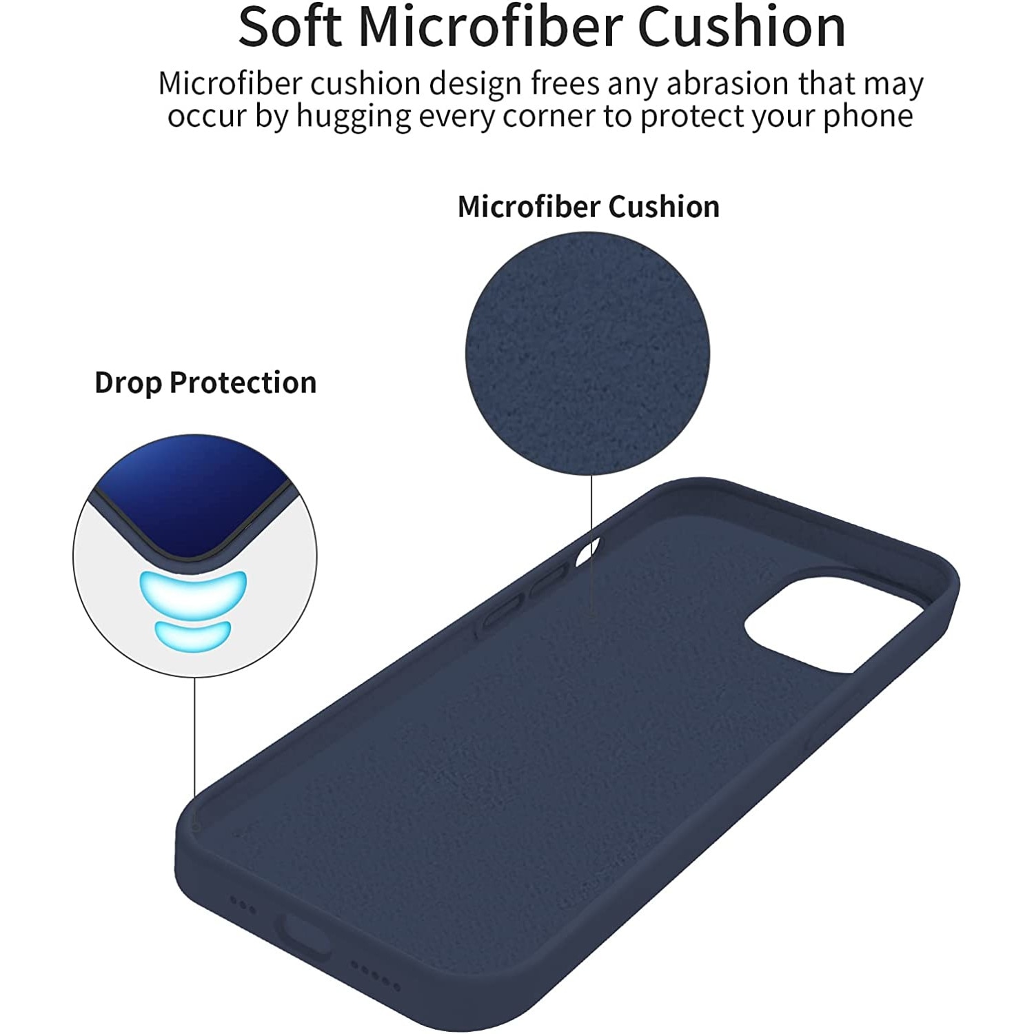 Set husa cu folie protectie, Silicon, Compatibil cu iPhone 13, Bleumarin