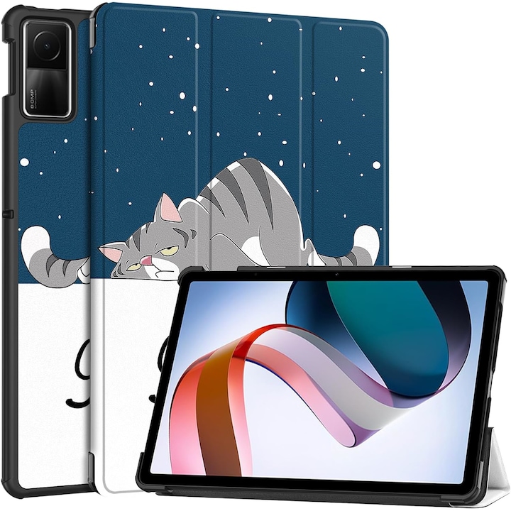 Husa protectie tableta, Piele ecologica, Compatibila cu Xiaomi Redmi Pad SE 11", Albastru/Alb