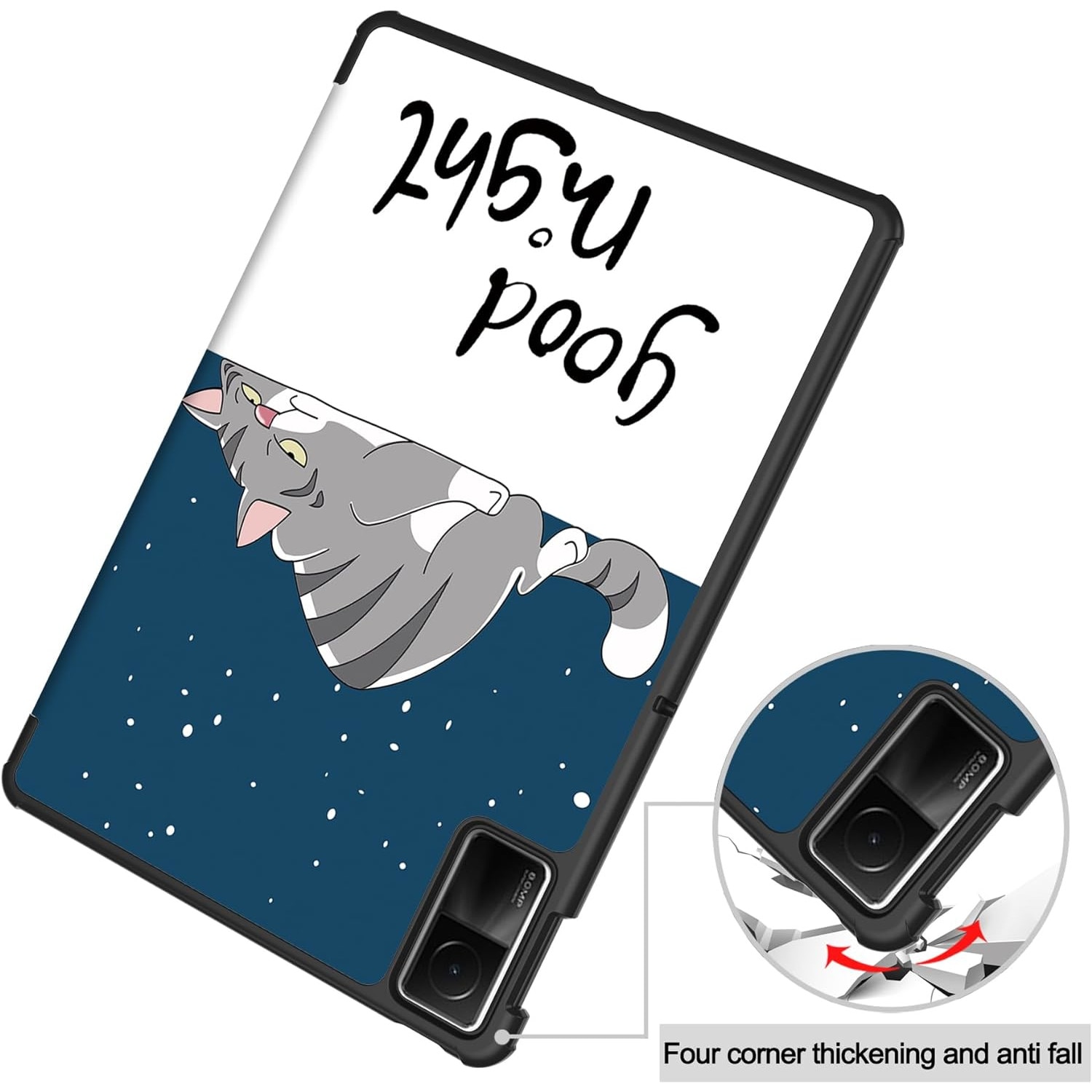 Husa protectie tableta, Piele ecologica, Compatibila cu Xiaomi Redmi Pad SE 11", Albastru/Alb