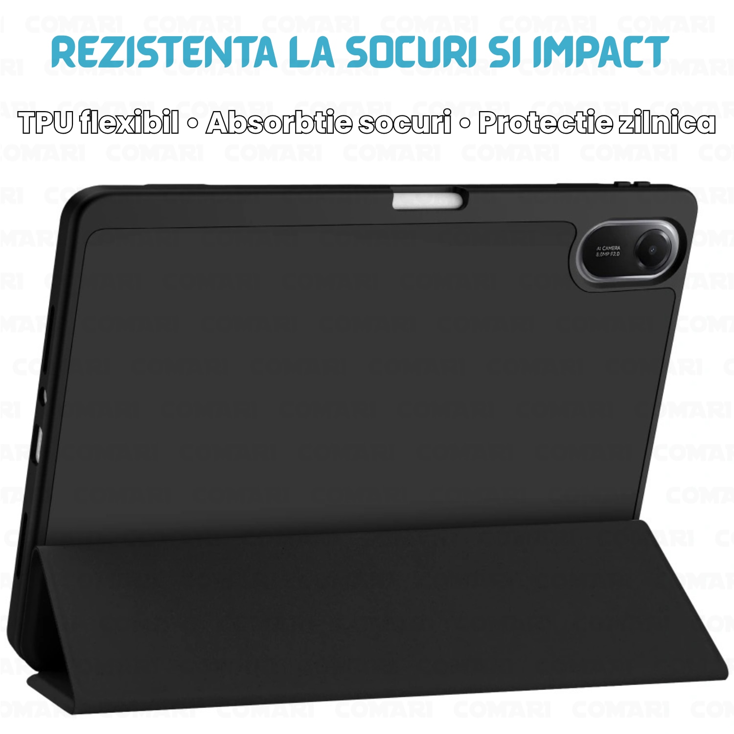 Husa pentru Samsung Galaxy Tab A11 Plus / A9 Plus Comari® EliteCover, protectie completa, functie stand trifold, suport stylus integrat, design elegant tip carte, Albastru Deschis