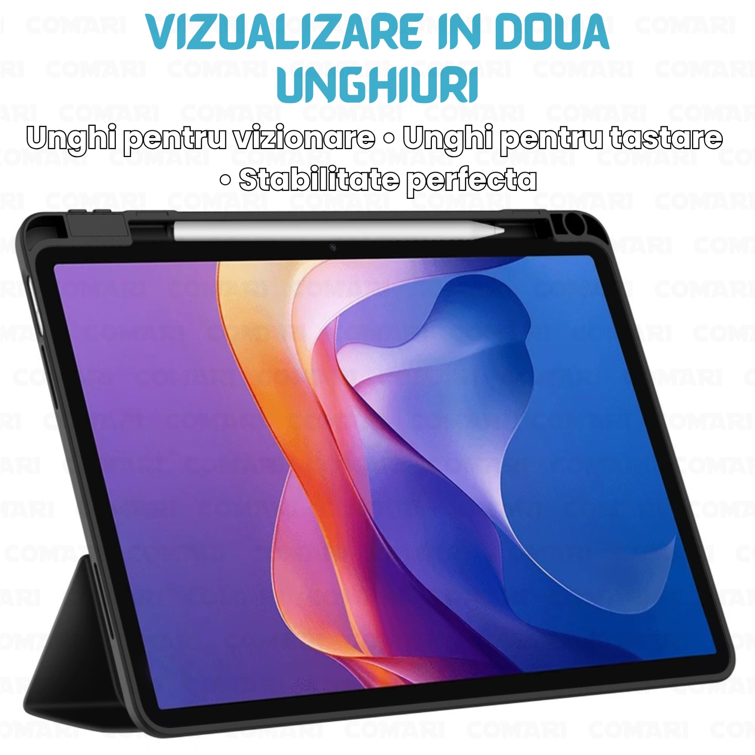 Husa pentru Samsung Galaxy Tab A11 Plus / A9 Plus Comari® EliteCover, protectie completa, functie stand trifold, suport stylus integrat, design elegant tip carte, Albastru Deschis