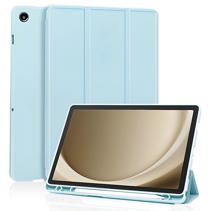 Husa pentru Samsung Galaxy Tab A11 Plus / A9 Plus Comari® EliteCover, protectie completa, functie stand trifold, suport stylus integrat, design elegant tip carte, Albastru Deschis