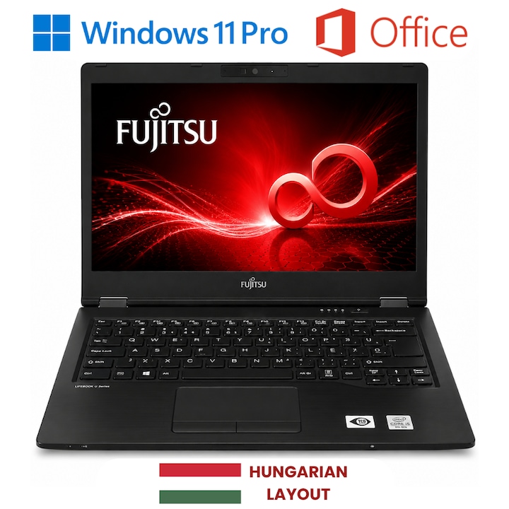 Laptop Fujitsu LifeBook, Intel Core i5 10310U, 8GB Memory, 2000GB SSD, 14" FullHD, Black, Hungarian Layout, Windows 11 Pro + Office 24 Pro