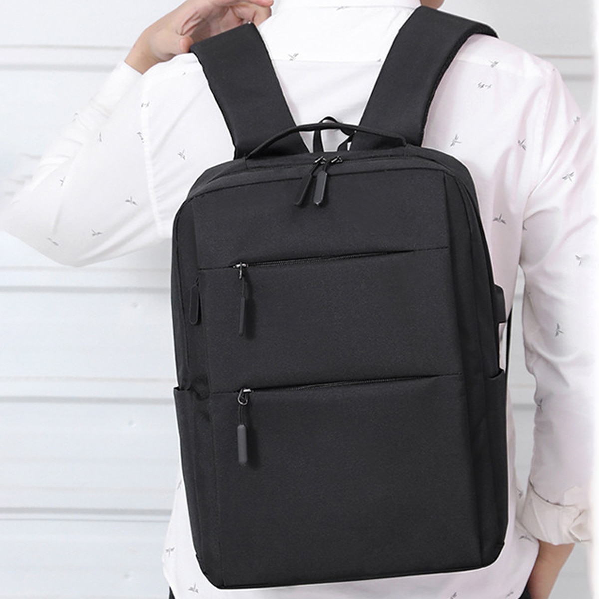 Rucsac pentru laptop, rucsac de afaceri pentru laptopuri, rucsac scolar cu port de incarcare USB pentru serviciu, drumetii, calatorii, camping, pentru barbati (negru)