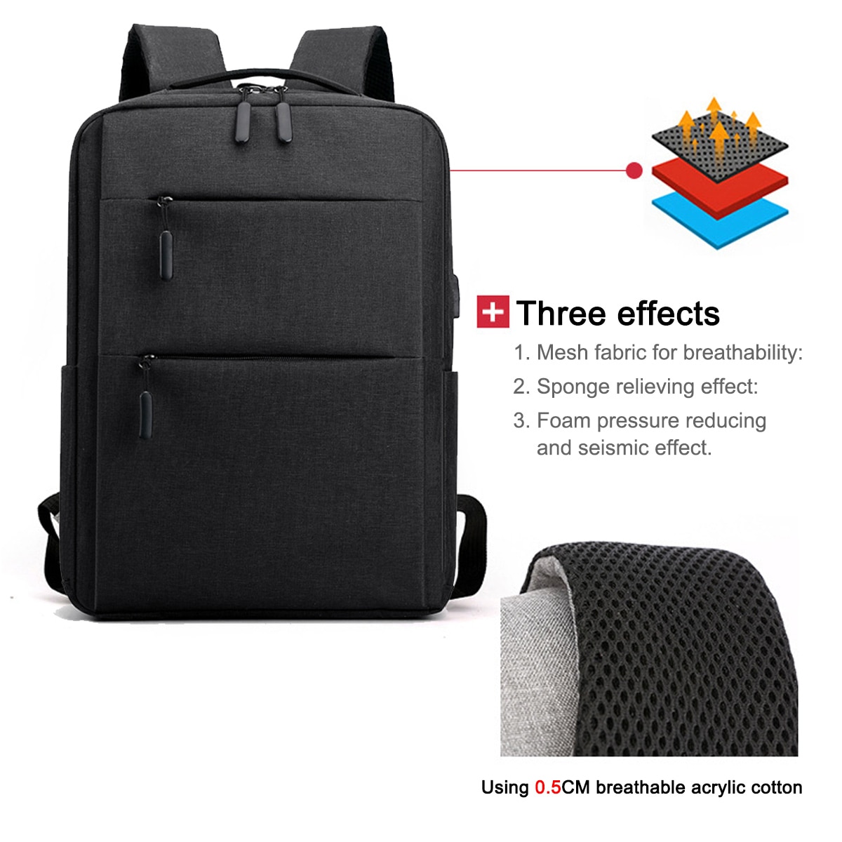 Rucsac pentru laptop, rucsac de afaceri pentru laptopuri, rucsac scolar cu port de incarcare USB pentru serviciu, drumetii, calatorii, camping, pentru barbati (negru)