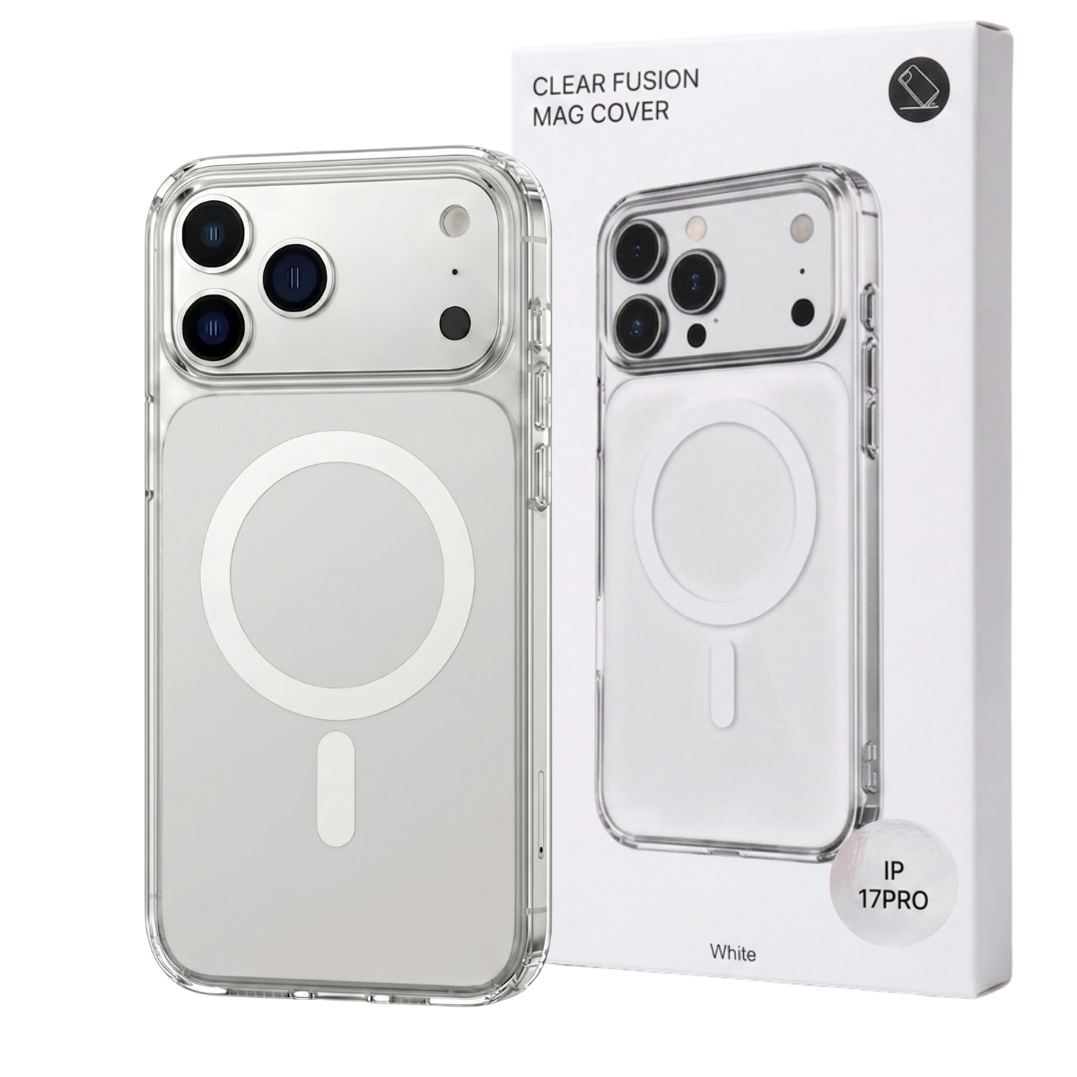 Husa pentru iPhone 17 PRO Alb, HEYBINGO®, design slim, MagSafe, Anti-Soc, Anti Zgarieturi, Clear Fusion Mag Cover