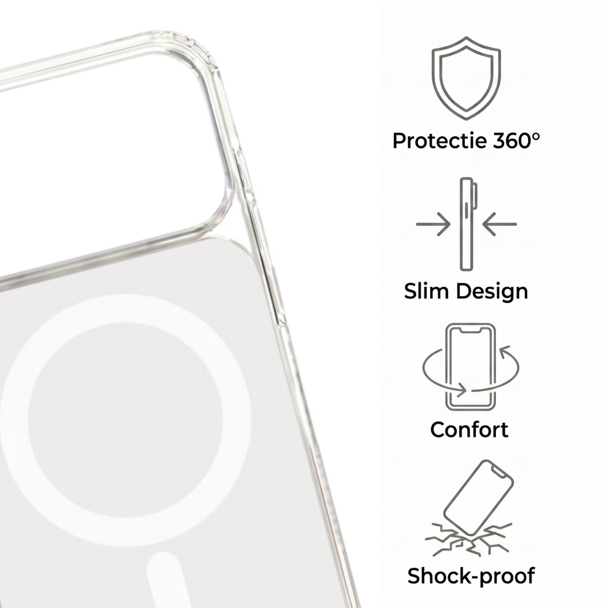 Husa pentru iPhone 17 PRO Alb, HEYBINGO®, design slim, MagSafe, Anti-Soc, Anti Zgarieturi, Clear Fusion Mag Cover