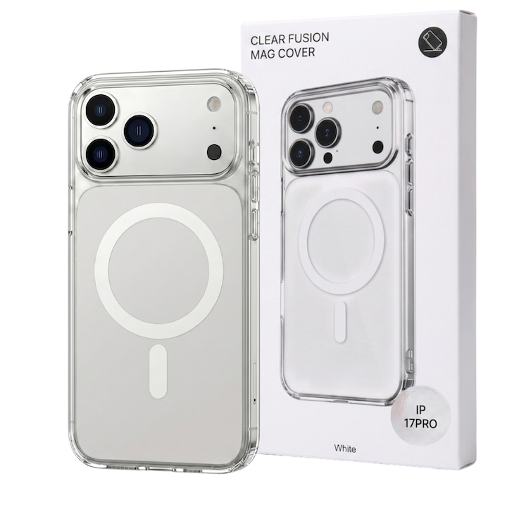 Husa pentru iPhone 17 PRO Alb, HEYBINGO®, design slim, MagSafe, Anti-Soc, Anti Zgarieturi, Clear Fusion Mag Cover