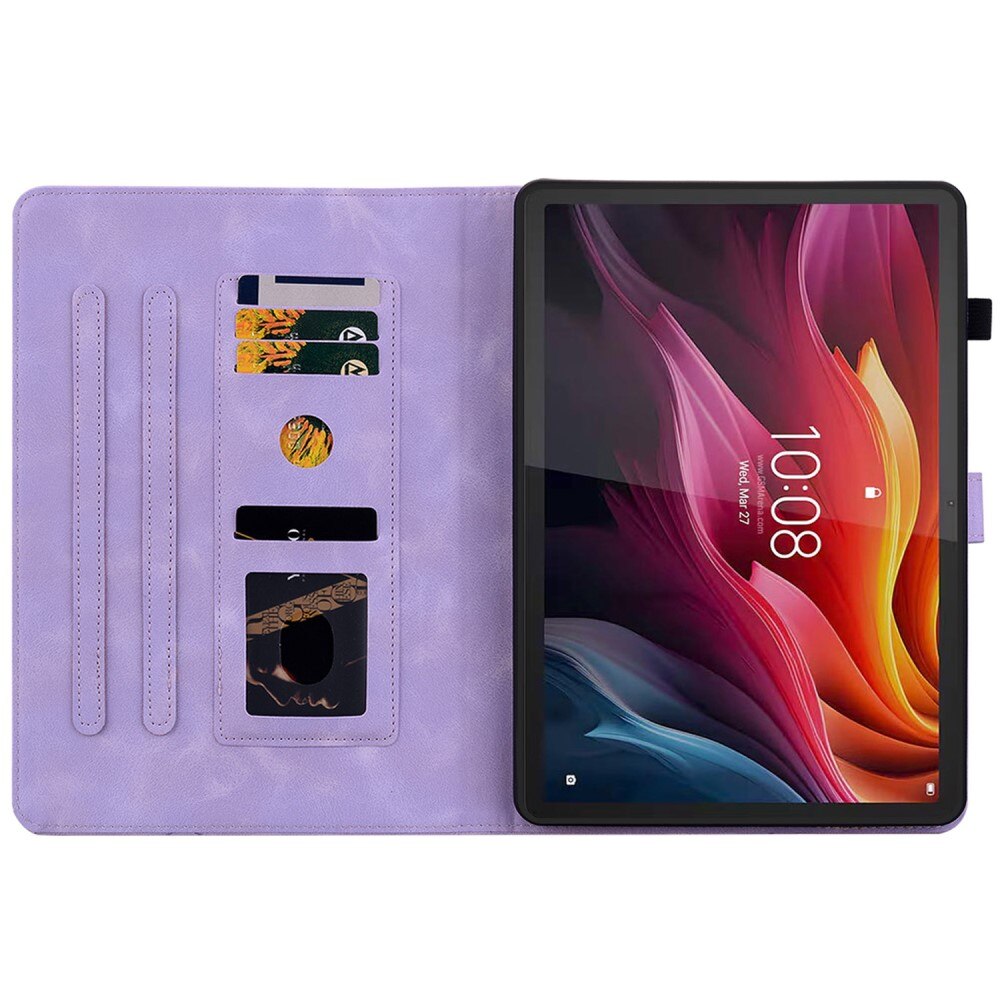 Husa tableta XGSM pentru Lenovo Tab K11 Plus, violet, cu motiv floral, cu suport si buzunare pentru carduri