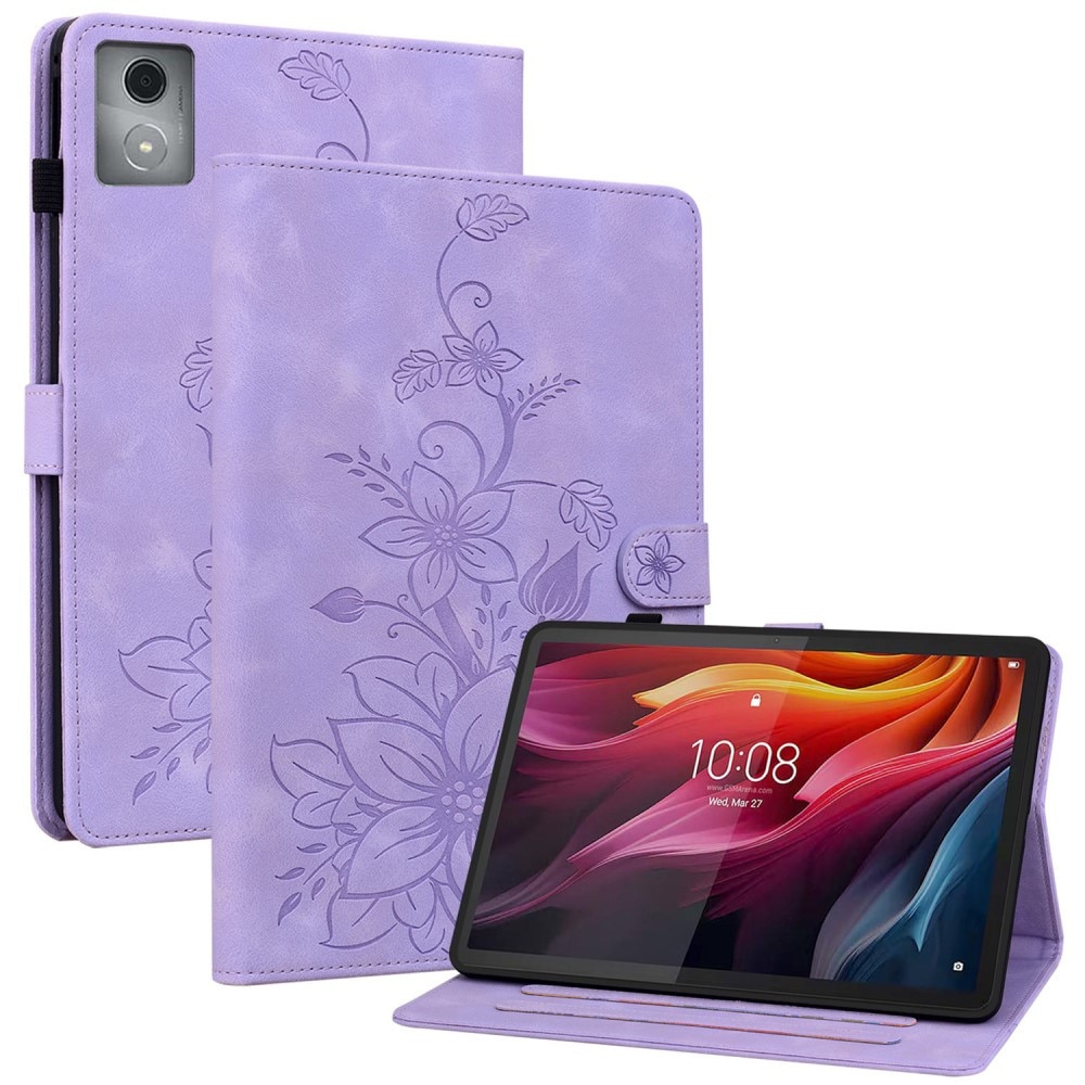 Husa tableta XGSM pentru Lenovo Tab K11 Plus, violet, cu motiv floral, cu suport si buzunare pentru carduri