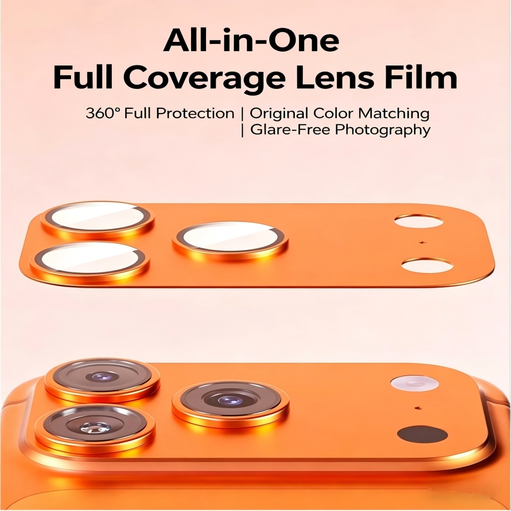 Folie Protectie Camera compatibila cu iPhone 17 Pro Max, Full Cover, Protectie Profesionala, Sticla temperata 9H, Ultra HD, Anti Amprente, Anti Zgarieturi, Anti Socuri, Portocaliu