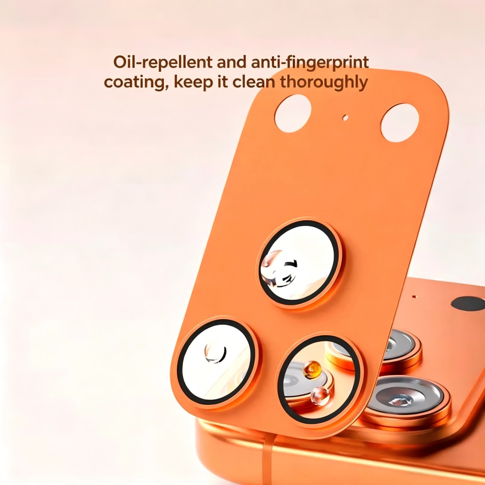 Folie Protectie Camera compatibila cu iPhone 17 Pro Max, Full Cover, Protectie Profesionala, Sticla temperata 9H, Ultra HD, Anti Amprente, Anti Zgarieturi, Anti Socuri, Portocaliu