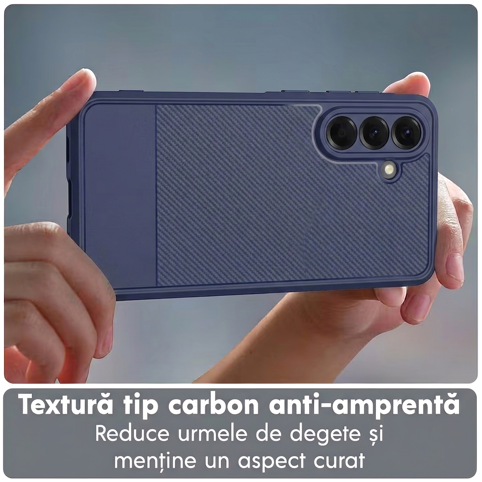 Husa pentru Samsung A57 5G Daden Carbon Flexibila Antisoc, Protectie Premium, Camera si ecran protejat, Hybrid Antisoc, Albastru