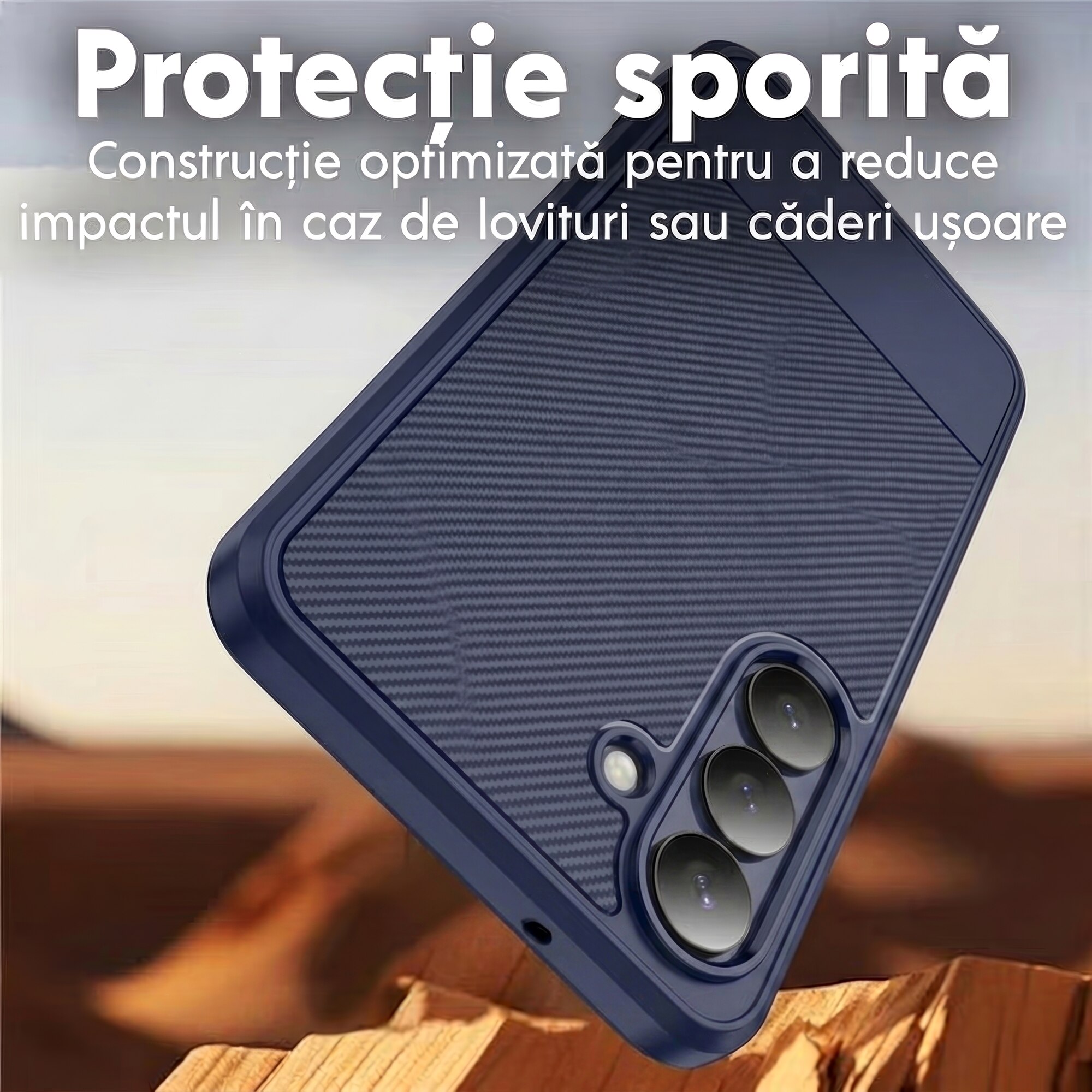 Husa pentru Samsung A57 5G Daden Carbon Flexibila Antisoc, Protectie Premium, Camera si ecran protejat, Hybrid Antisoc, Albastru