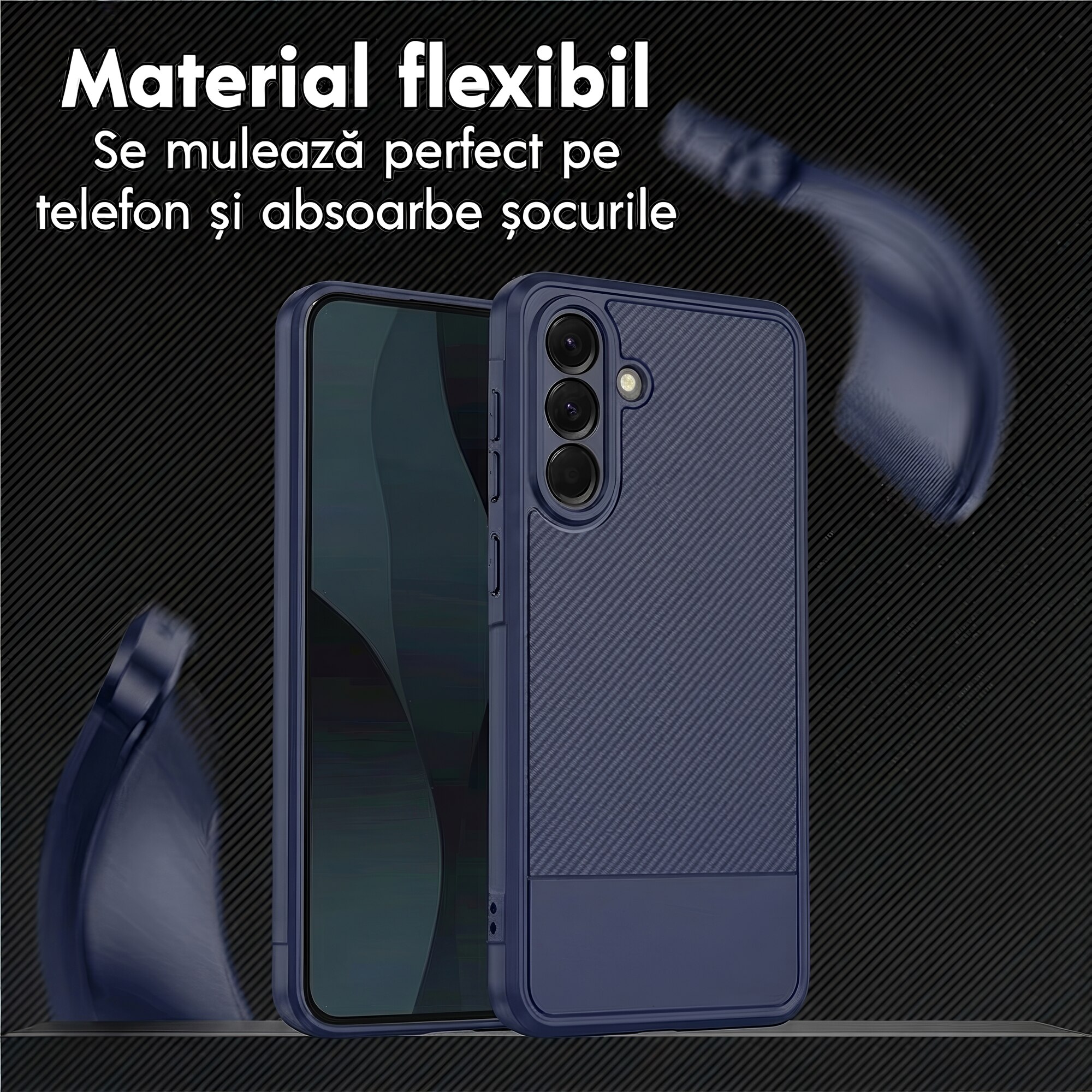 Husa pentru Samsung A57 5G Daden Carbon Flexibila Antisoc, Protectie Premium, Camera si ecran protejat, Hybrid Antisoc, Albastru