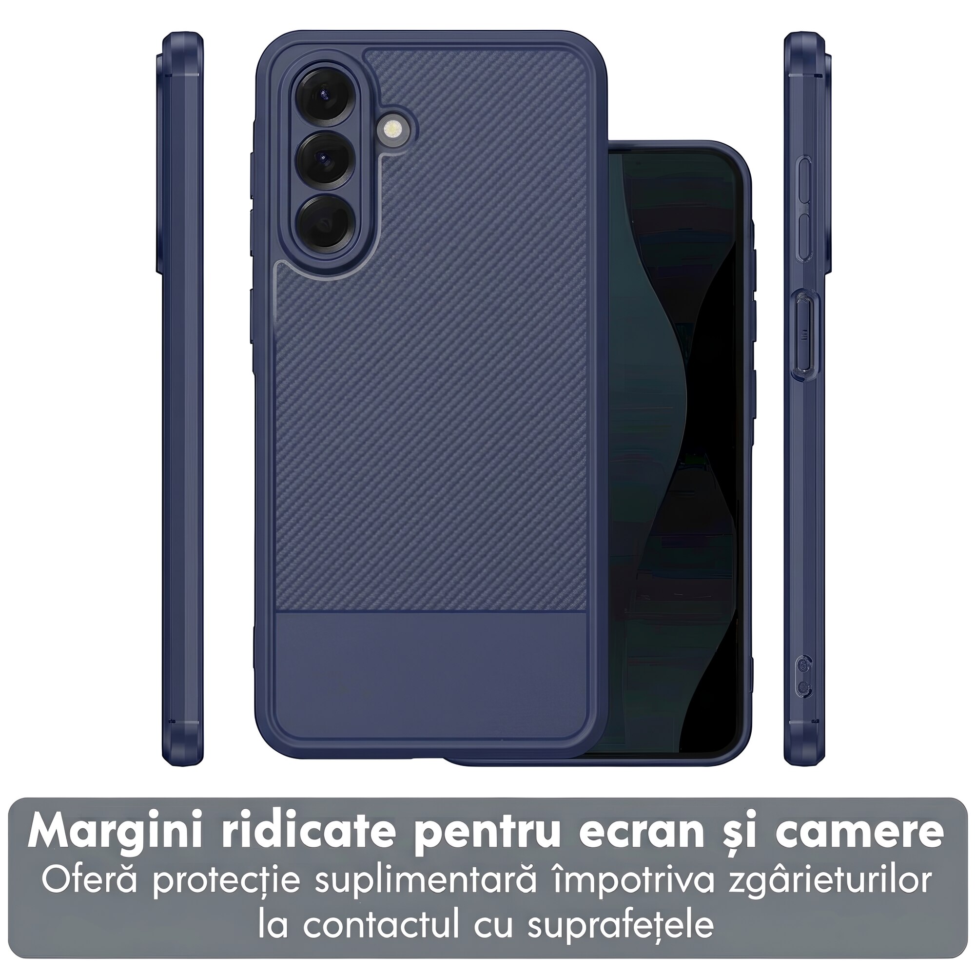 Husa pentru Samsung A57 5G Daden Carbon Flexibila Antisoc, Protectie Premium, Camera si ecran protejat, Hybrid Antisoc, Albastru