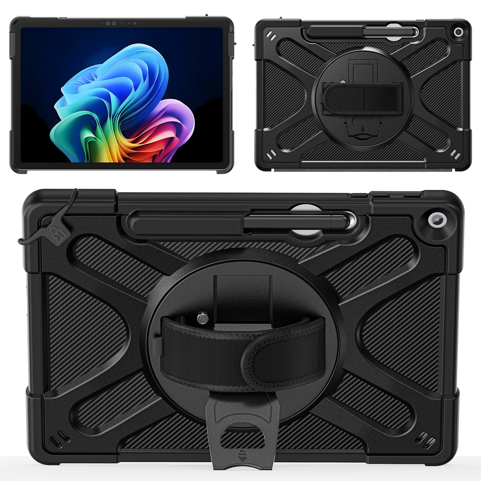 Husa tableta, 360° rotativa, TPU+PC, pentru Microsoft Surface Pro 12" (2025), cu suport pentru stilou, neagra