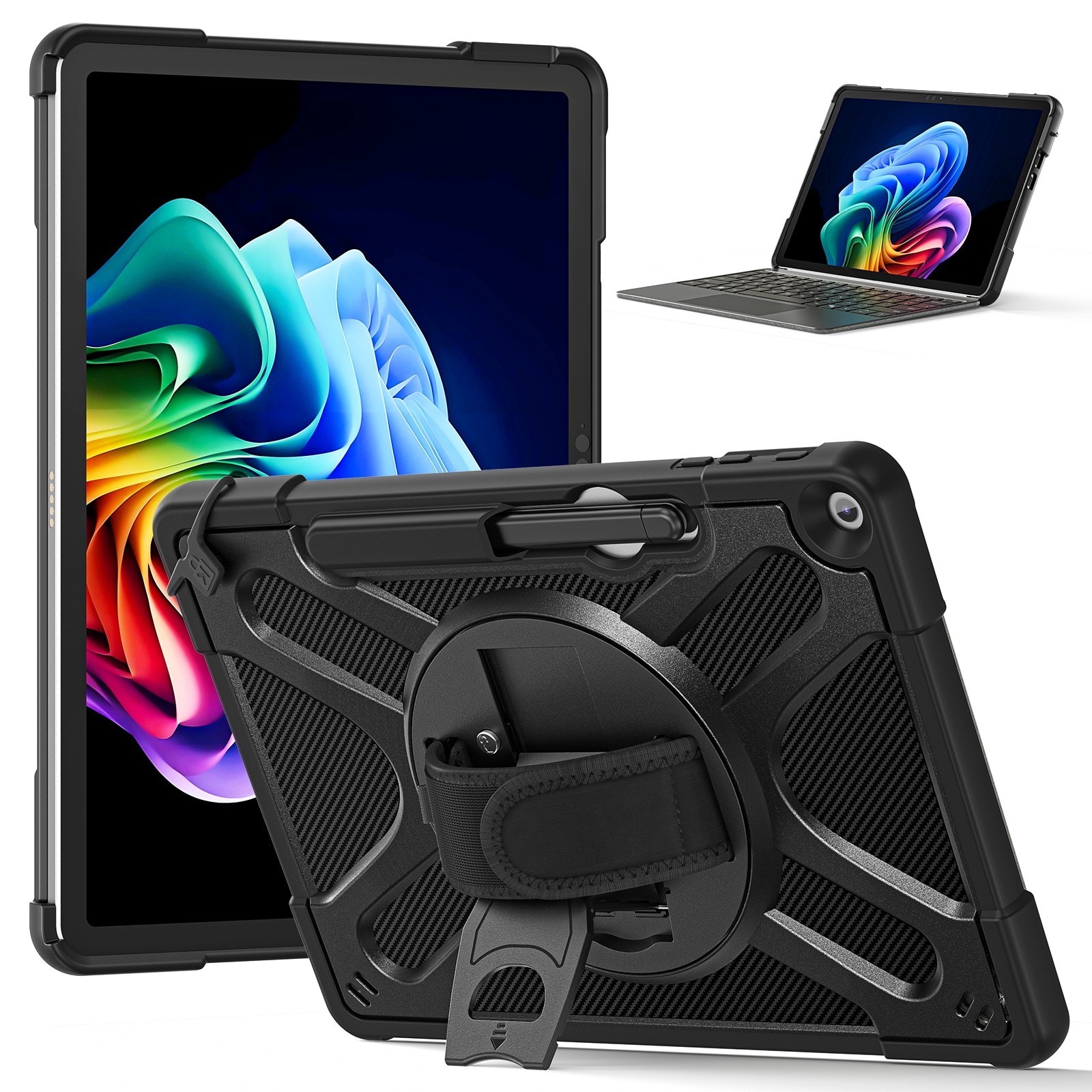 Husa tableta, 360° rotativa, TPU+PC, pentru Microsoft Surface Pro 12" (2025), cu suport pentru stilou, neagra