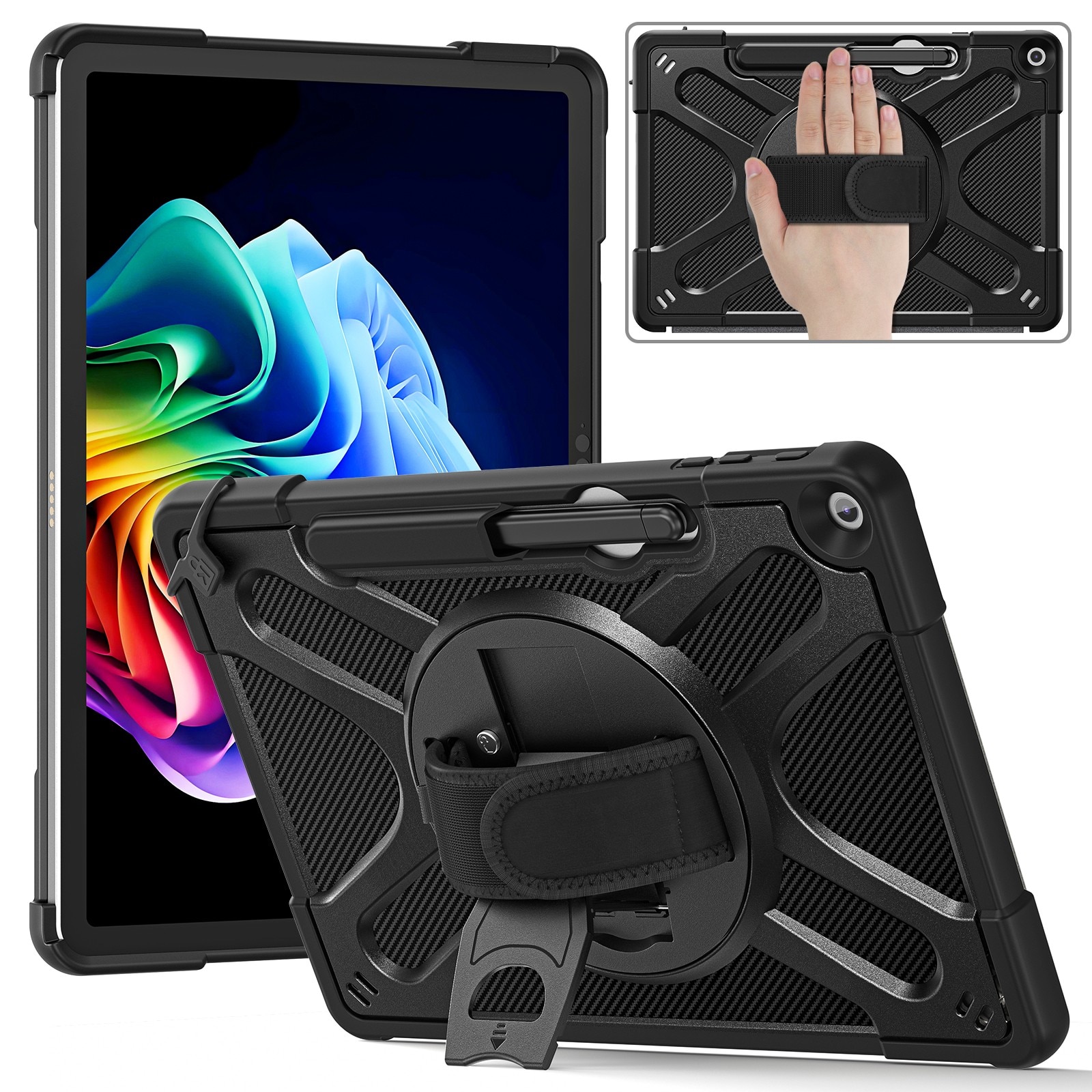 Husa tableta, 360° rotativa, TPU+PC, pentru Microsoft Surface Pro 12" (2025), cu suport pentru stilou, neagra