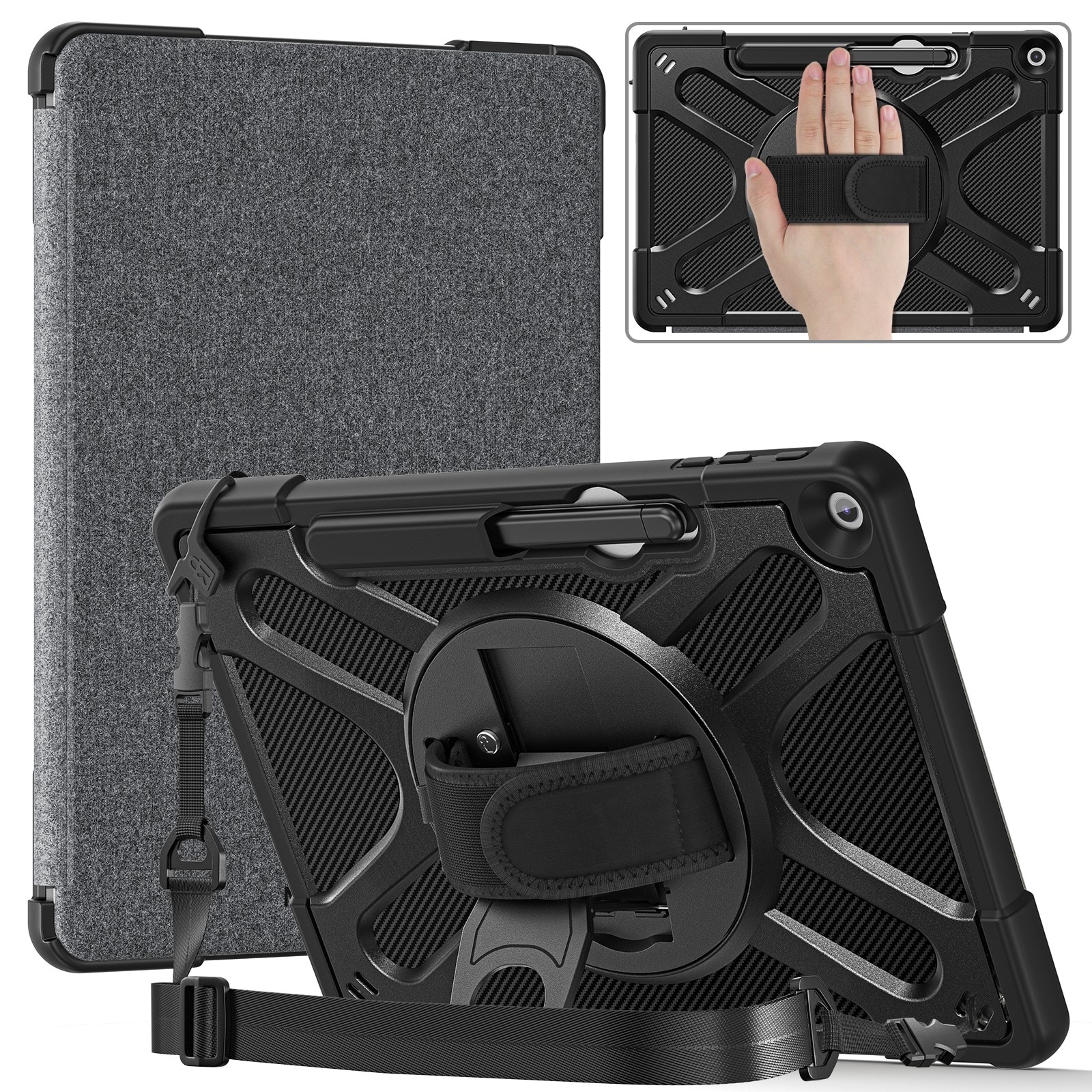 Husa tableta, 360° rotativa, TPU+PC, pentru Microsoft Surface Pro 12" (2025), cu suport pentru stilou, neagra