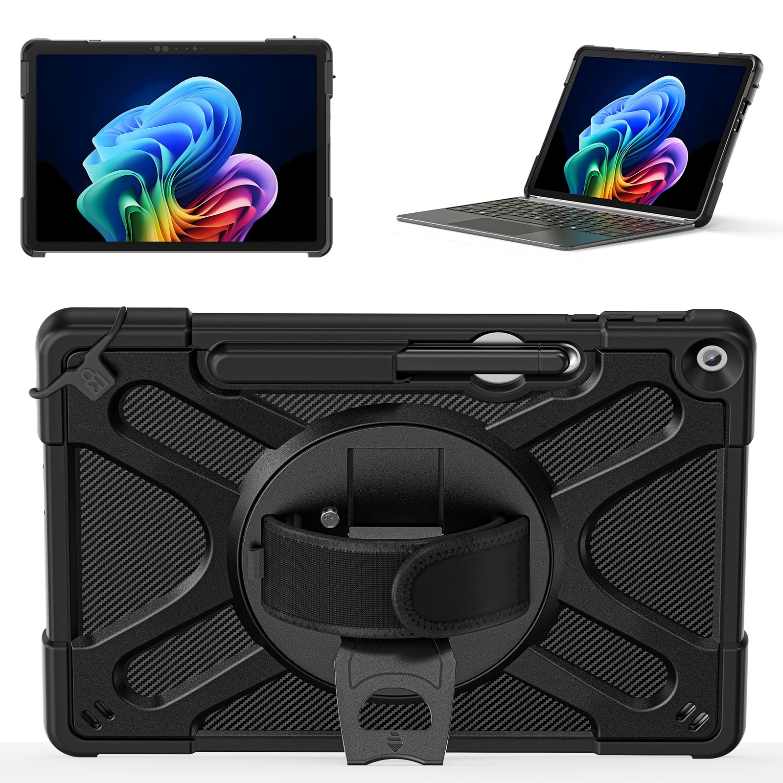 Husa tableta, 360° rotativa, TPU+PC, pentru Microsoft Surface Pro 12" (2025), cu suport pentru stilou, neagra