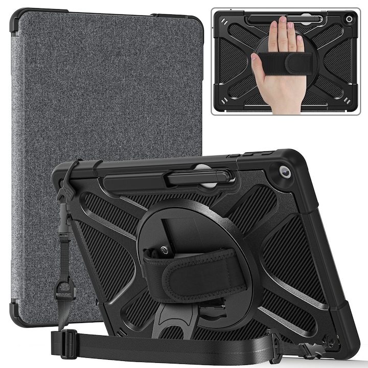 Husa tableta, 360° rotativa, TPU+PC, pentru Microsoft Surface Pro 12" (2025), cu suport pentru stilou, neagra