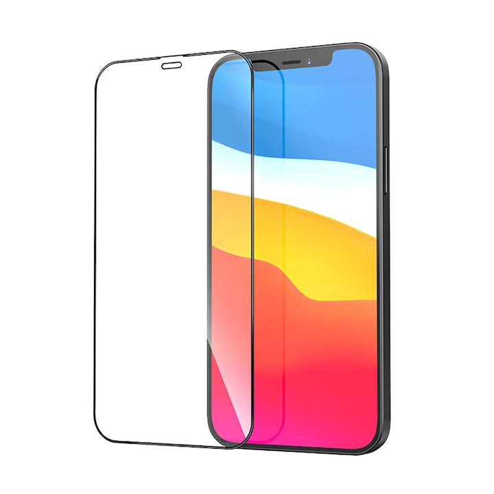 Folie Sticla Tech Armor pentru iPhone 12, Full Glue, Full Cover, Negru