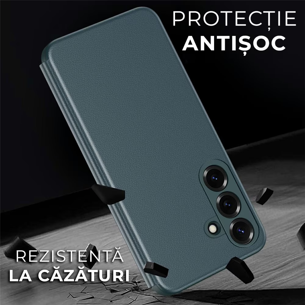 Husa pentru Samsung Galaxy S26 Ultra Smart View din piele, Raspuns apel fara deschidere, Protectie 360°, Inchidere Magnetica, Protectie Sporita, Verde