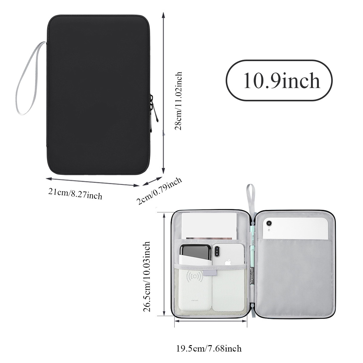 Husă de protecție pentru tabletă FooFoony, 10.9 inch, piele sintetică PU, compartimente multiple, negru