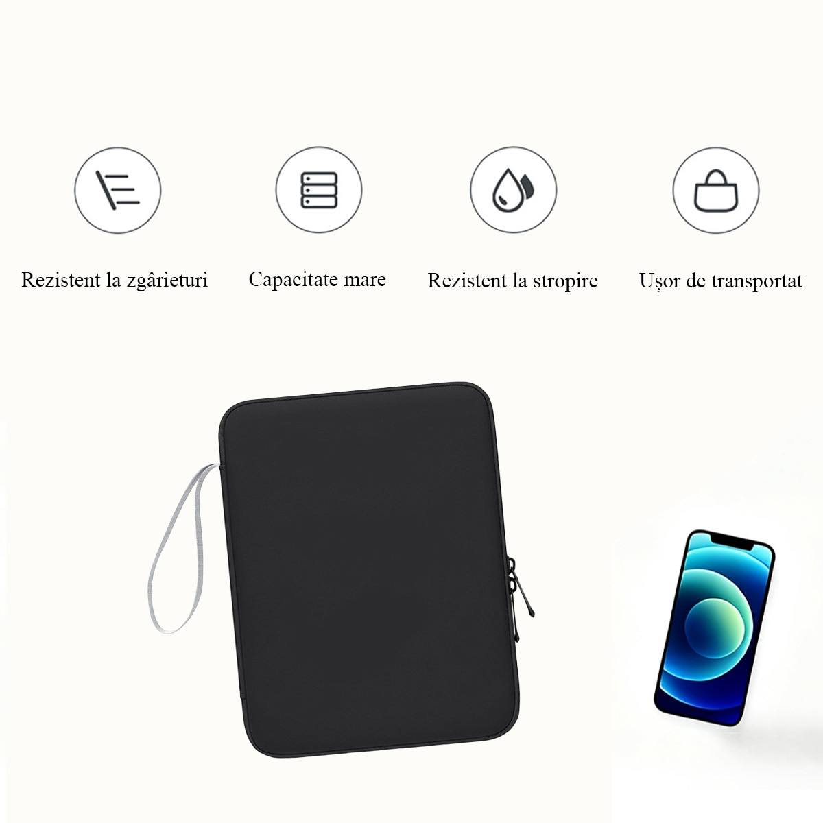 Husă de protecție pentru tabletă FooFoony, 10.9 inch, piele sintetică PU, compartimente multiple, negru