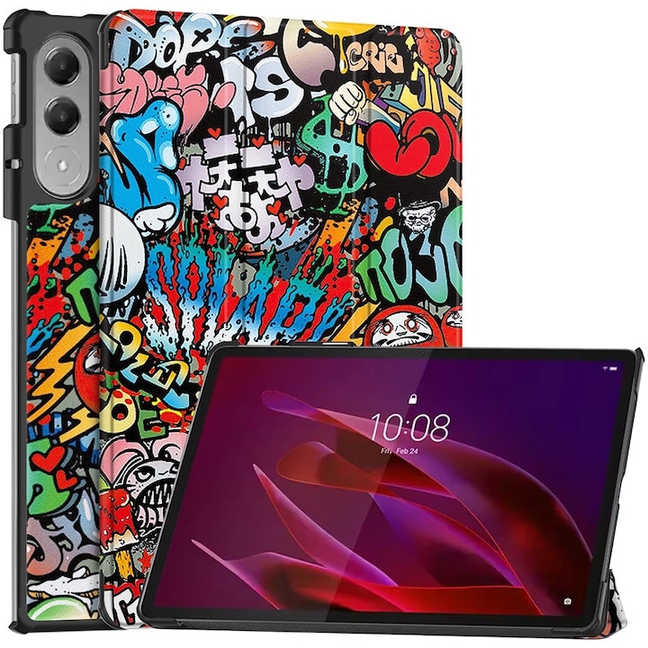 Husa tableta XGSM Lenovo Yoga Tab 11.1, Smartcase, graffiti, negru, 11.1"