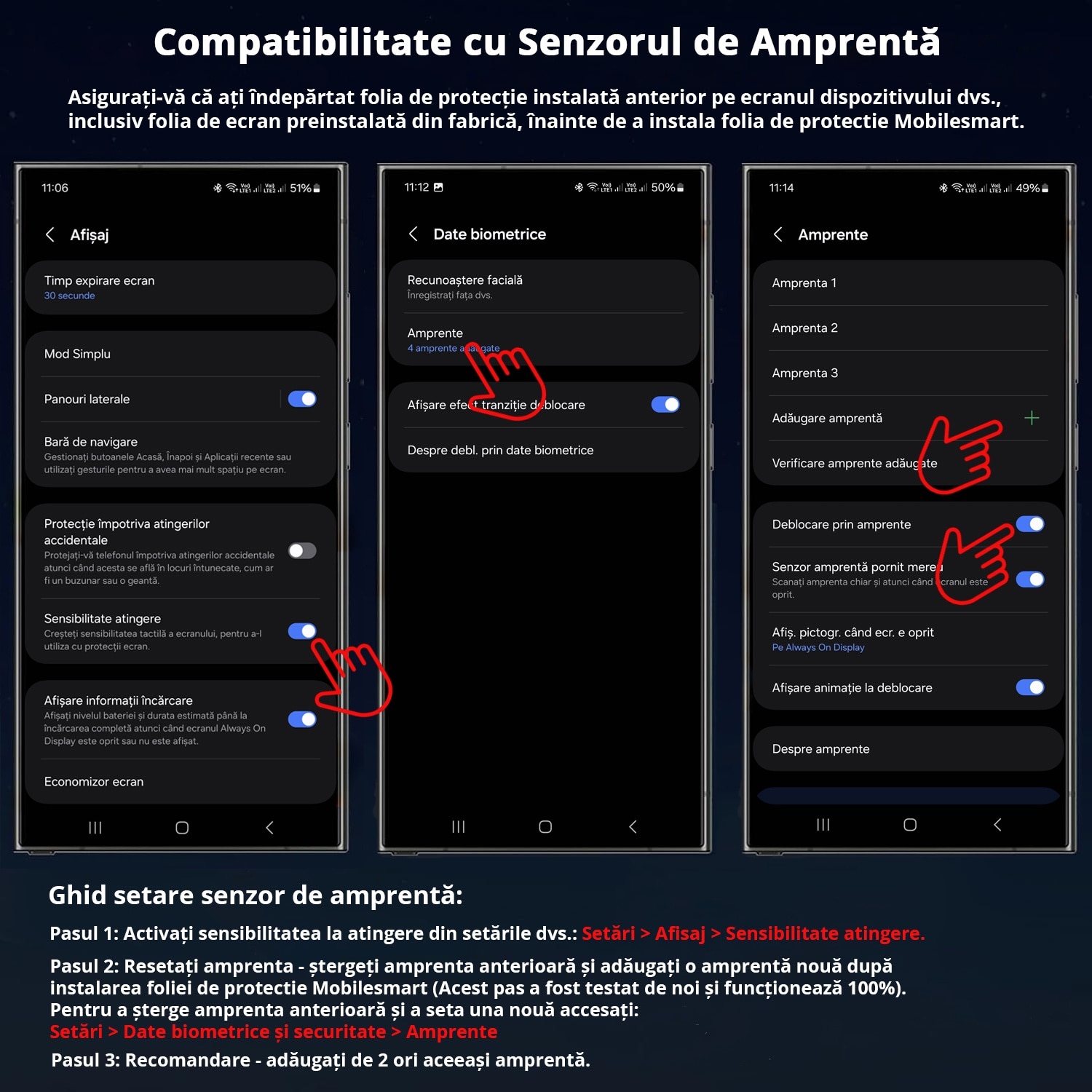 Folie de protectie Mobilesmart pentru Samsung Galaxy S24 ULTRA, sticla securizata Full Glue