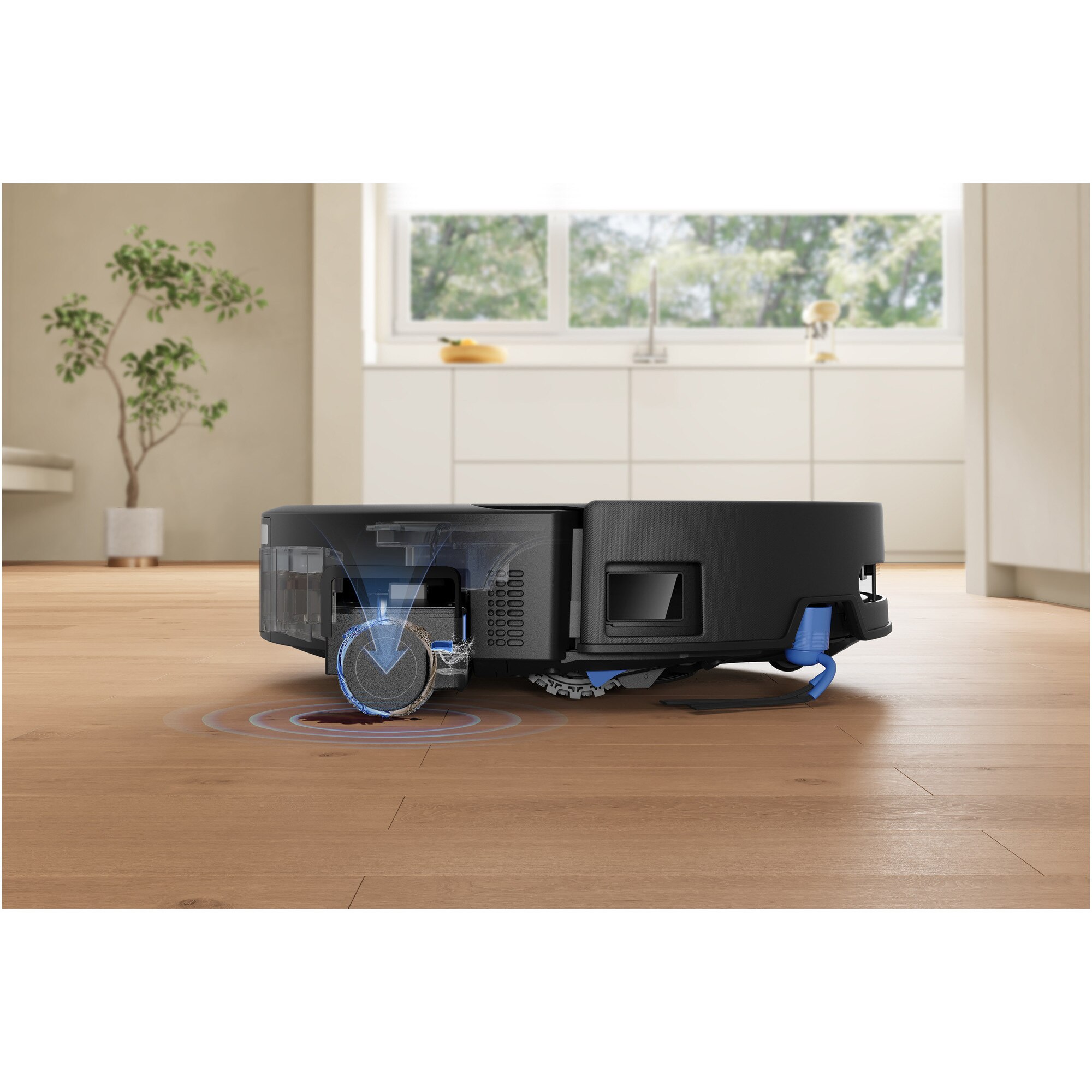 Aspirator robot DEEBOT T90 Pro Omni Ecovacs, putere de aspirare 30000Pa + BLAST, TruEdge 3.0, OZMO ROLLER 3.0, Airflow, TruePass Adaptive 4WD Climbing System, rezervor apa 110ml, cos praf 250ml, incarcare aprox 2h 50min, baterie Li-Ion 4000mAh, Negru