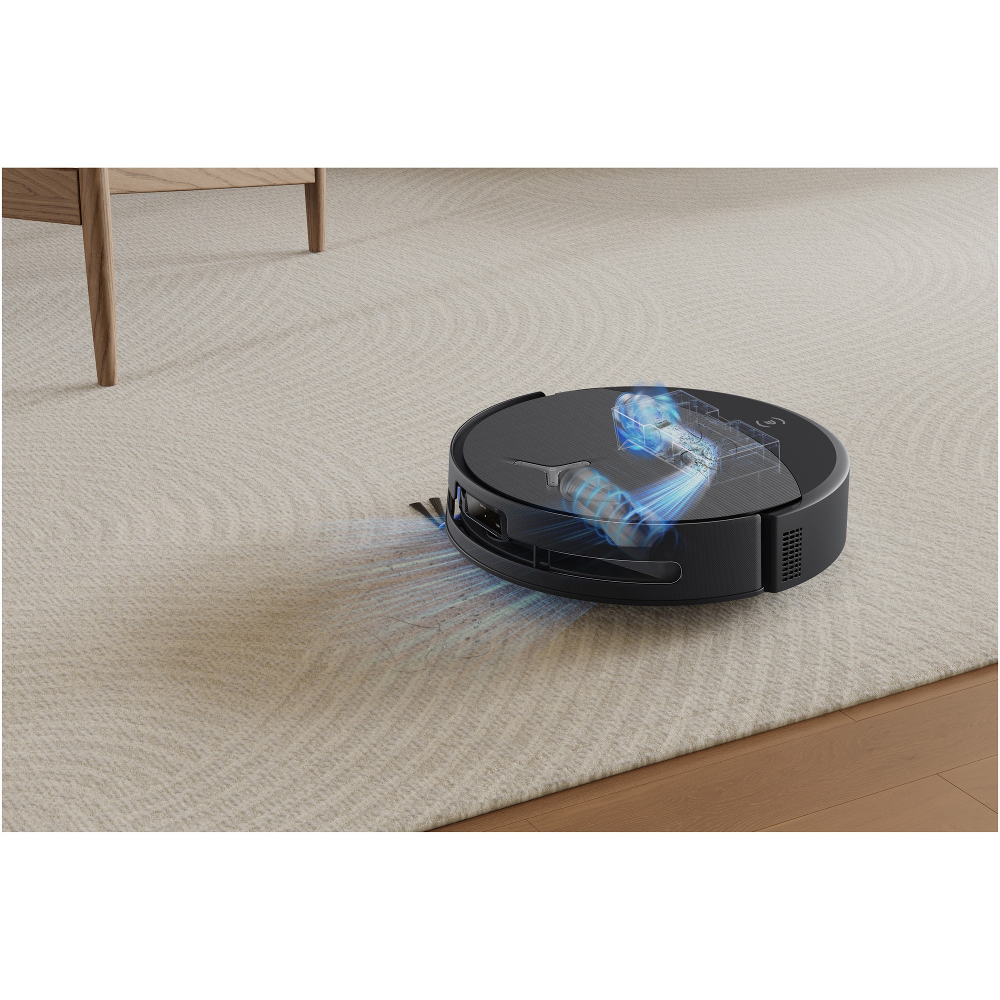Aspirator robot DEEBOT T90 Pro Omni Ecovacs, putere de aspirare 30000Pa + BLAST, TruEdge 3.0, OZMO ROLLER 3.0, Airflow, TruePass Adaptive 4WD Climbing System, rezervor apa 110ml, cos praf 250ml, incarcare aprox 2h 50min, baterie Li-Ion 4000mAh, Negru