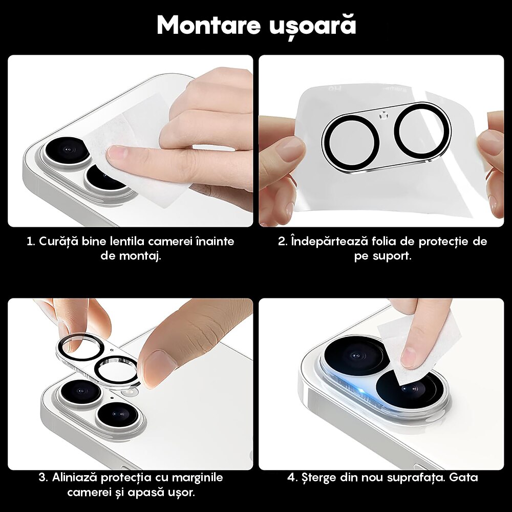 Set 2x Folie Sticla Camera compatibil cu iPhone 17, CASEY STUDIOS™ MaxDefense+, Anti Socuri, Protectie Profesionala Camere 3D, Ultra HD, Anti Zgarieturi, Full Cover, Protectie Securizata