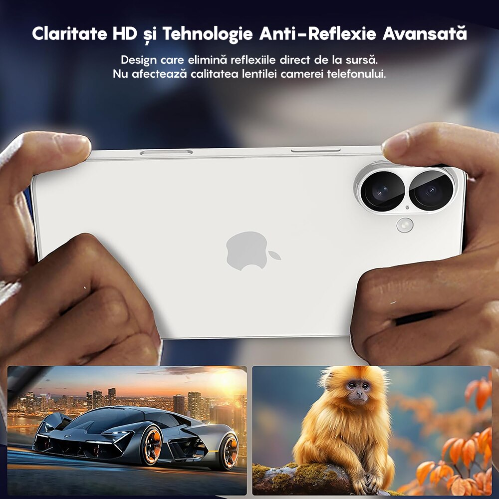 Set 2x Folie Sticla Camera compatibil cu iPhone 17, CASEY STUDIOS™ MaxDefense+, Anti Socuri, Protectie Profesionala Camere 3D, Ultra HD, Anti Zgarieturi, Full Cover, Protectie Securizata