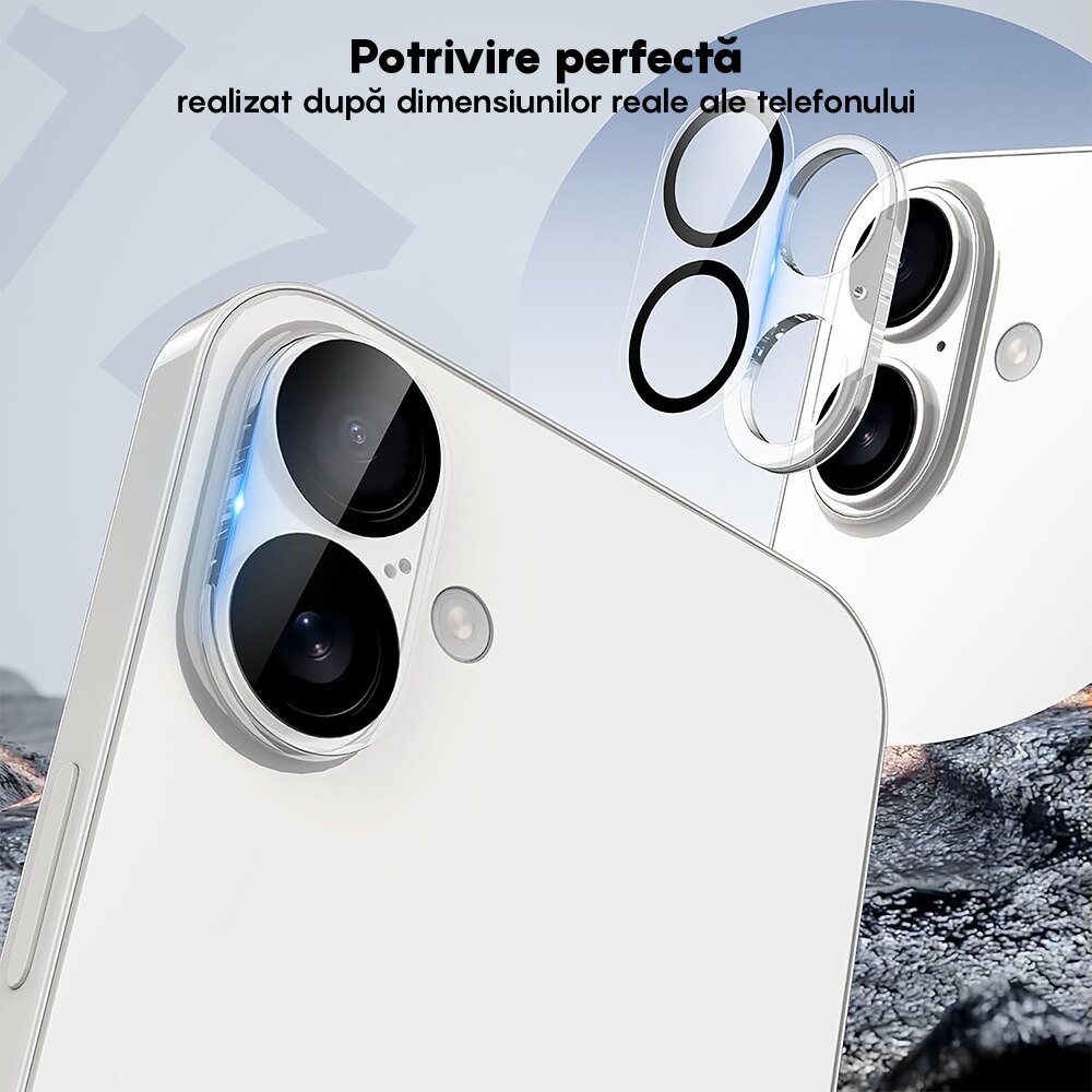 Set 2x Folie Sticla Camera compatibil cu iPhone 17, CASEY STUDIOS™ MaxDefense+, Anti Socuri, Protectie Profesionala Camere 3D, Ultra HD, Anti Zgarieturi, Full Cover, Protectie Securizata