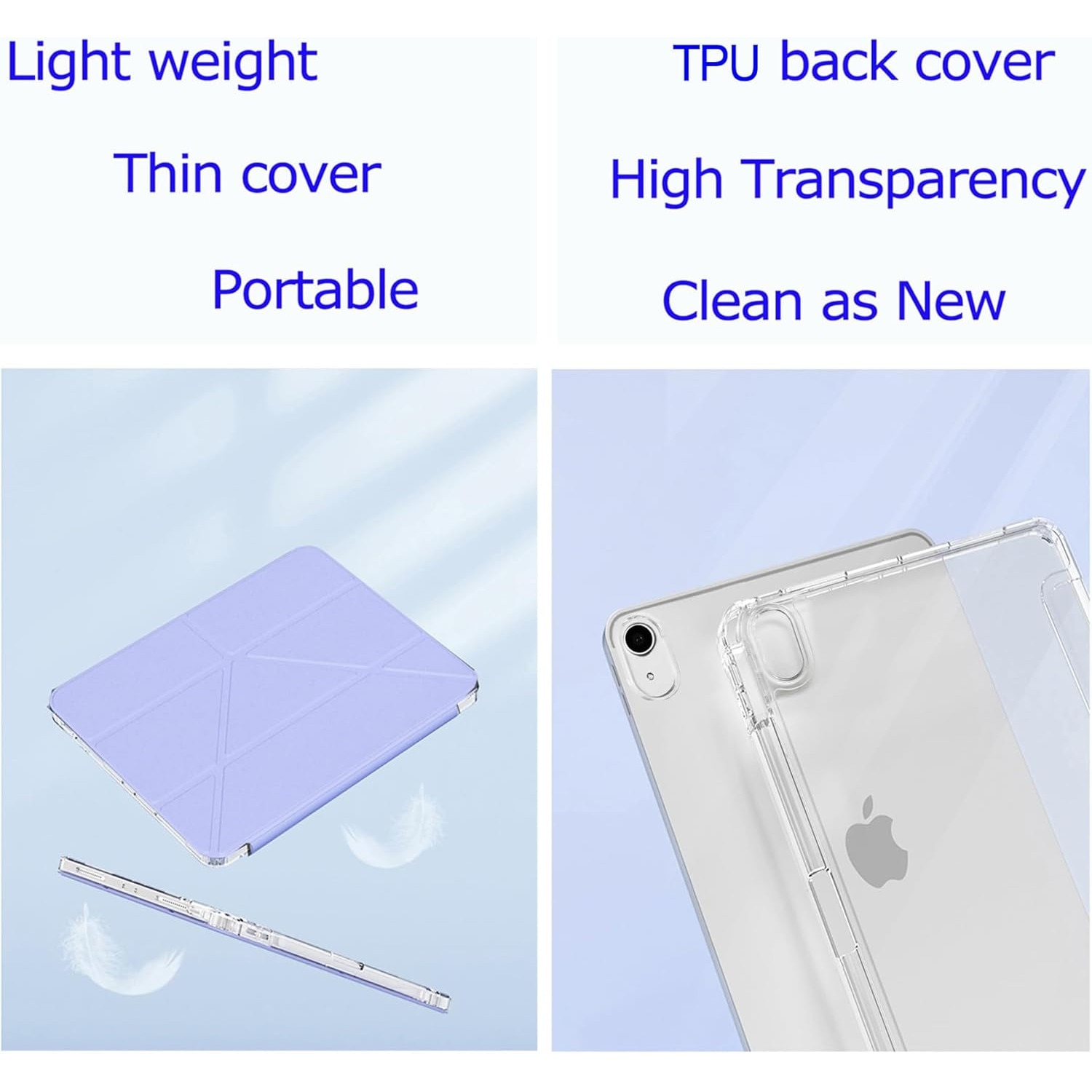 Husa tableta, ultra-subtire, cu slot pentru stilou, functie automata de trezire/hibernare, suport cu unghiuri multiple, culoare mov deschis, set cu stilou.