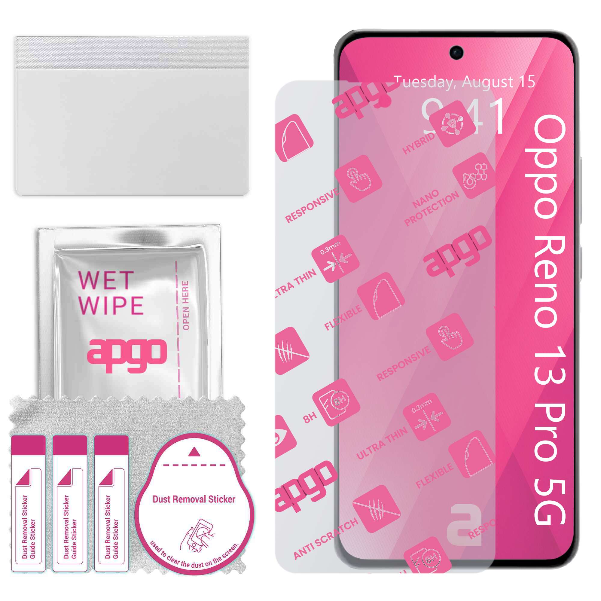 Sticla de protectie apgo pentru Oppo Reno13 Pro 5G – sticla hibrida, securizata pentru display, lucioasa, flexible Hybrid Glass, full glue