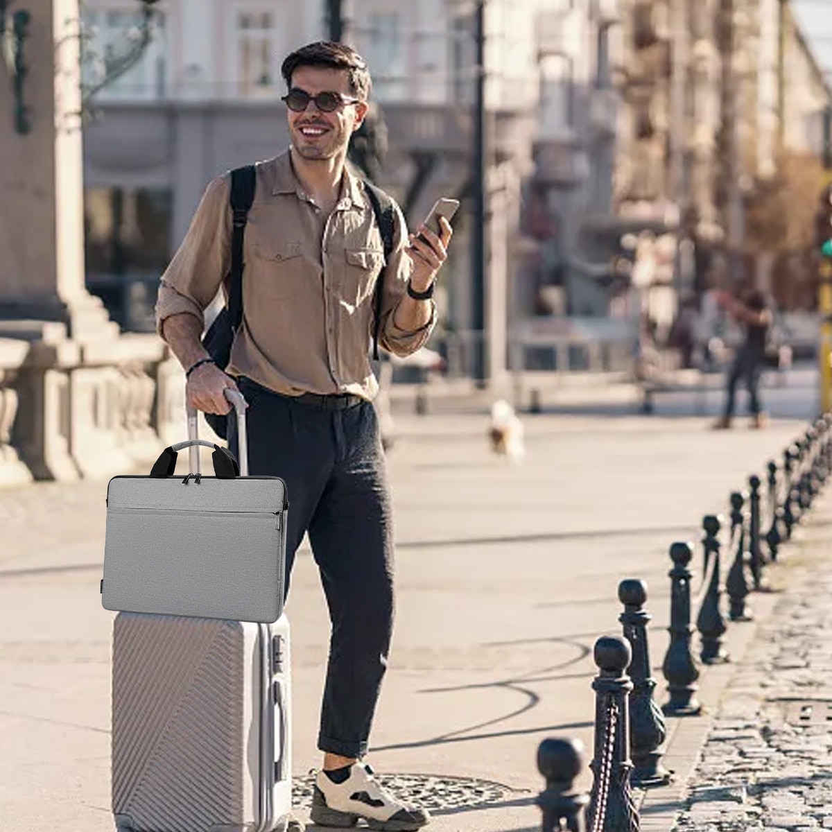 Geanta de calculator, geanta de transport pentru laptop rezistenta la apa, servieta pentru notebook cu curea de umar, gri