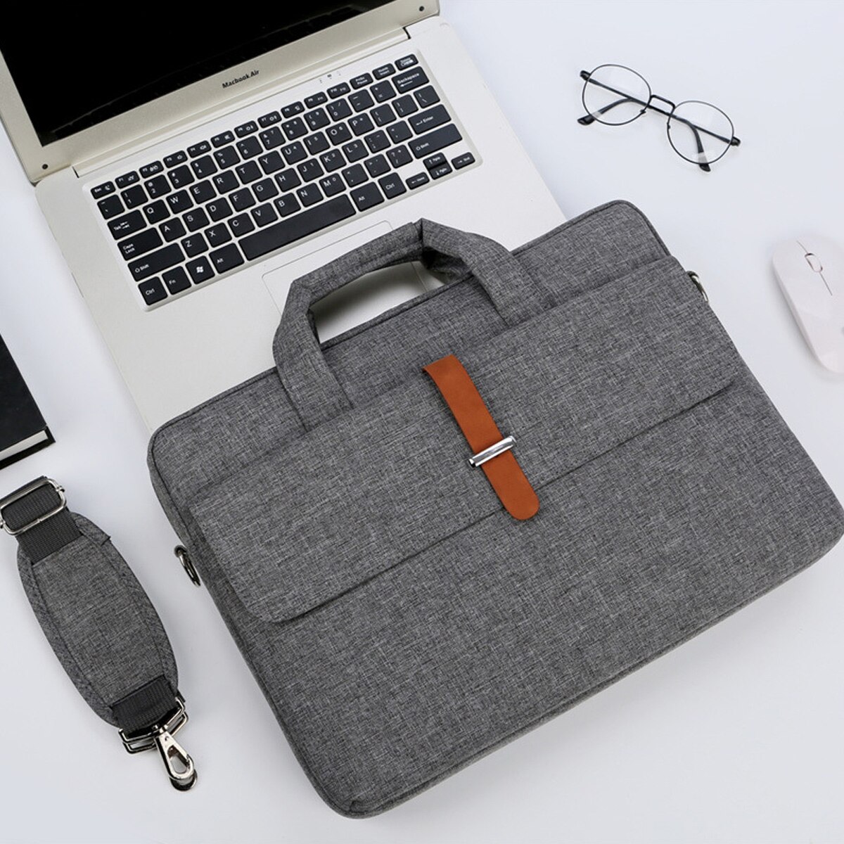 Servieta pentru laptop din poliester vopsit cationic pentru femei si barbati, genti de protectie rezistente la socuri pentru computer, gri