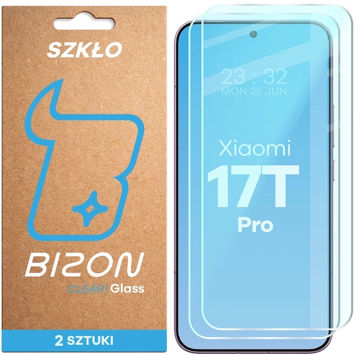 Set 2 folii sticla securizata Bizon Glass Clear Duo compatibile cu Xiaomi 17T Pro, Transparent