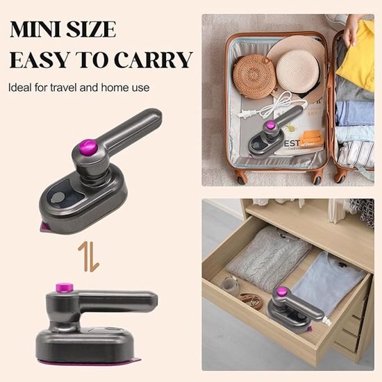 Mini fier de calcat si abur portabil 2-in-1, compact, gri, 18cm, 0.19kg
